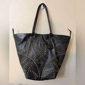 Black Studded Leather Tote Bag
